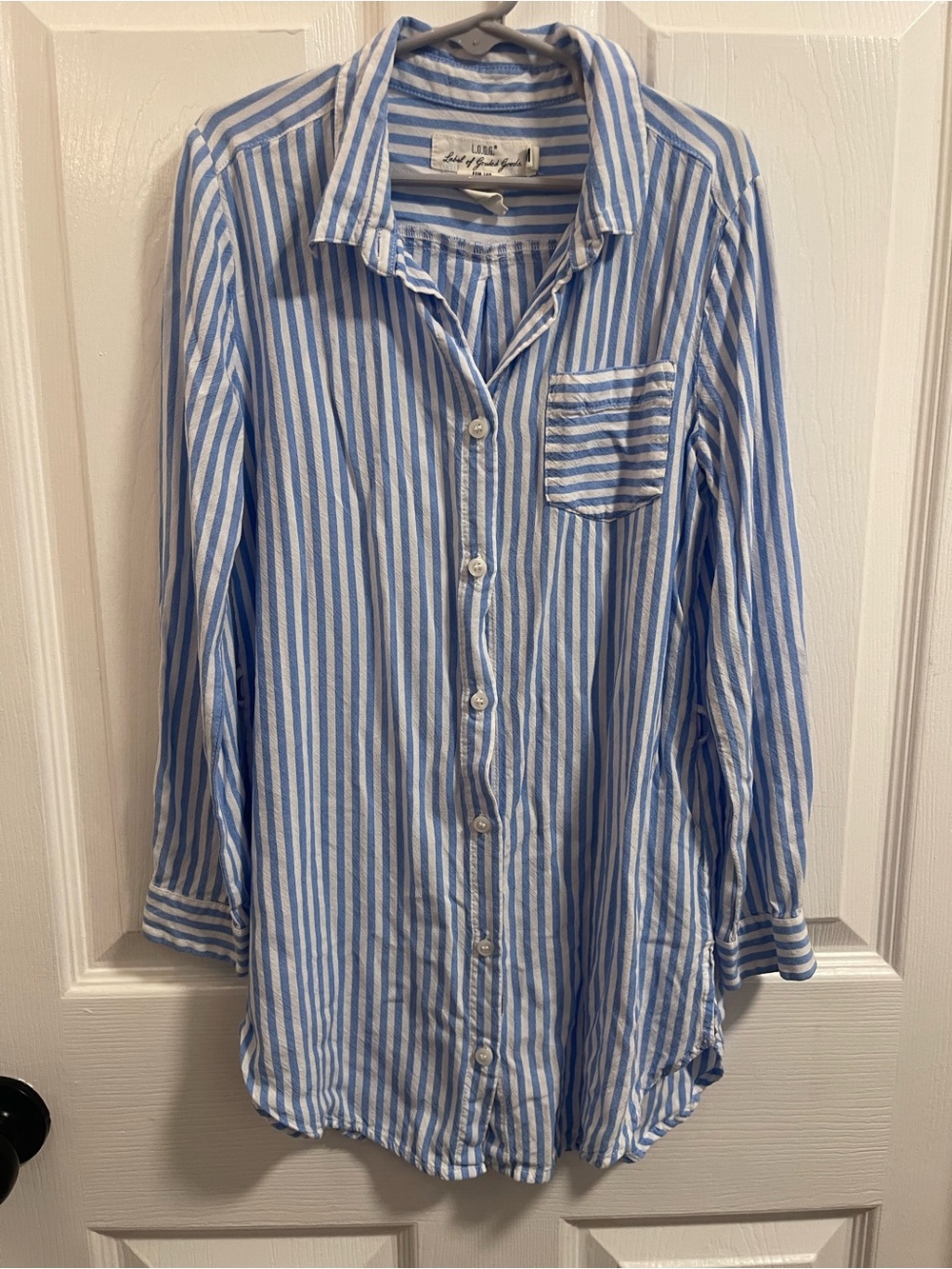 H&M Light Blue and White Striped Casual Button-Down Dress